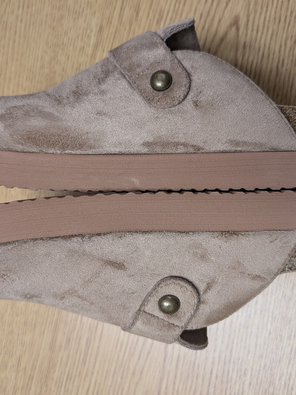American Eagle Outfitters Taupe Suede Buckle Clogs - Picture 2 of 7